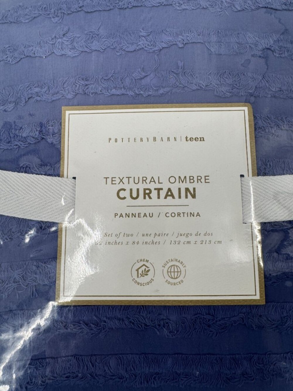 Pottery Barn Teen Textural Ombre Curtain 52" X 84" Set Of Two Chem Conscious Blu - Picture 4 of 6